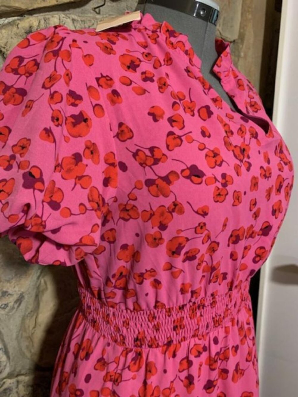 PRETTYGARDEN Fuchsia Floral Smocked Maxi Dress M/L NWT Cottagecore Boho